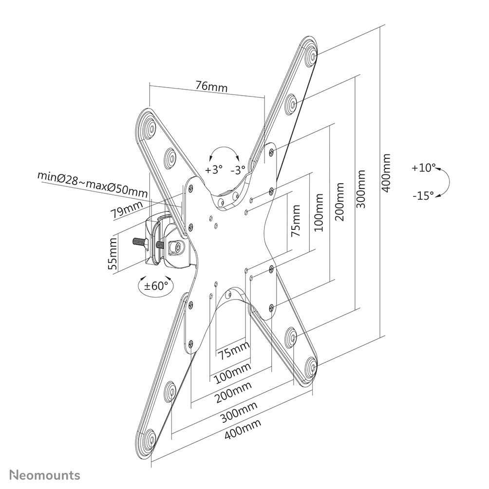 Neomounts FL40-430BL14 TV-Stangenhalterung 32-55" - Durchm. 28-50 mm